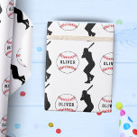 Baseball Ball Player Kids Name Birthday  Wrapping Paper<br><div class="desc">Baseball Ball Player Kids Name Birthday Wrapping Paper. Silhouette of baseball players and baseball balls with a custom name. Personalise with your name.</div>