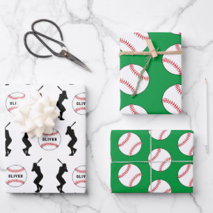 Baseball Ball Player Kids Name Birthday Wrapping Paper Sheet