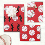 Baseball Ball Player Kids Name Birthday Wrapping Paper Sheet<br><div class="desc">Baseball Ball Player Kids Name Birthday Wrapping Paper Sheets. Silhouette of baseball players and baseball balls with custom name. Personalise with your name or erase the text.</div>