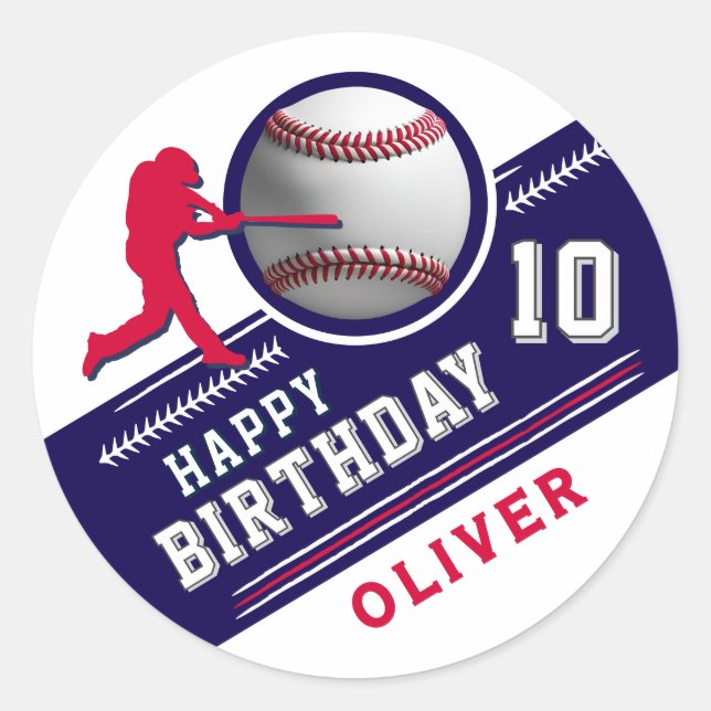 Baseball Ball Player Themed Birthday Party Classic Round Sticker (Front)