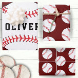 Baseball Ball Red Pattern Kids Name Birthday Wrapping Paper Sheet<br><div class="desc">Baseball Ball Red Pattern Kids Name Birthday Wrapping Paper Sheets. Personalise with your name or erase the text.</div>