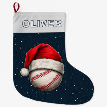 Baseball Ball Red Santa Hat Name