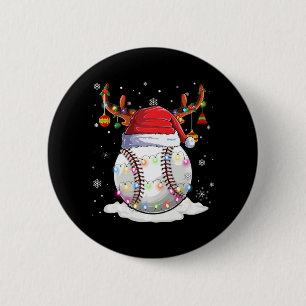 Baseball Ball Santa Hat Reindeer Christmas Lights 6 Cm Round Badge
