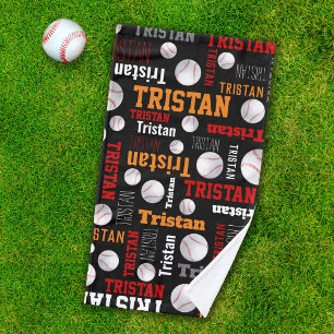 Baseball ball sport black orange white custom name hand towel