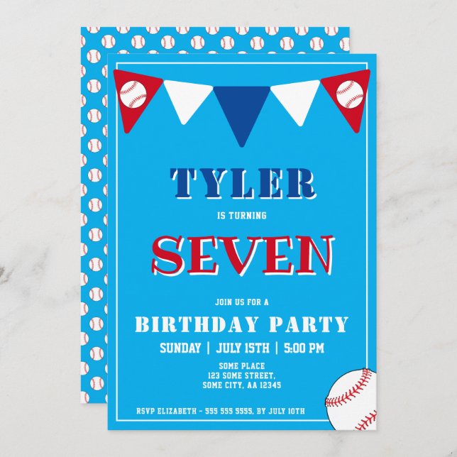 Baseball Ball Sports Kids Birthday  Invitation (Front/Back)