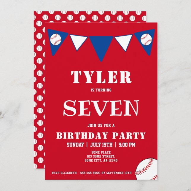 Baseball Ball Sports Kids Boy Birthday  Invitation (Front/Back)