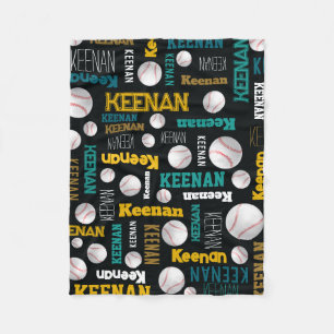 Baseball ball sports teal white gold Keenan Fleece Blanket