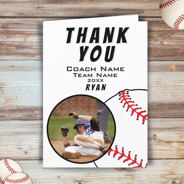 Baseball Ball Thank you Coach Photo Card (Creator Uploaded)