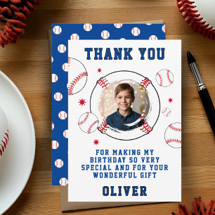 Baseball Ball Themed Birthday Party Photo Thank You Card