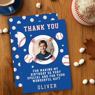 Baseball Ball Themed Birthday Party Photo Thank You Card