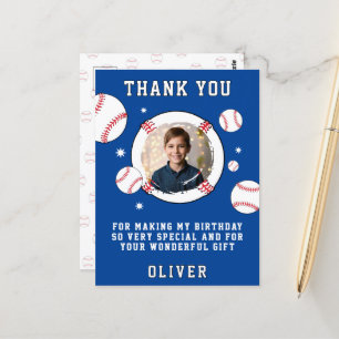 Baseball Ball Themed Birthday Photo Thank you Postcard