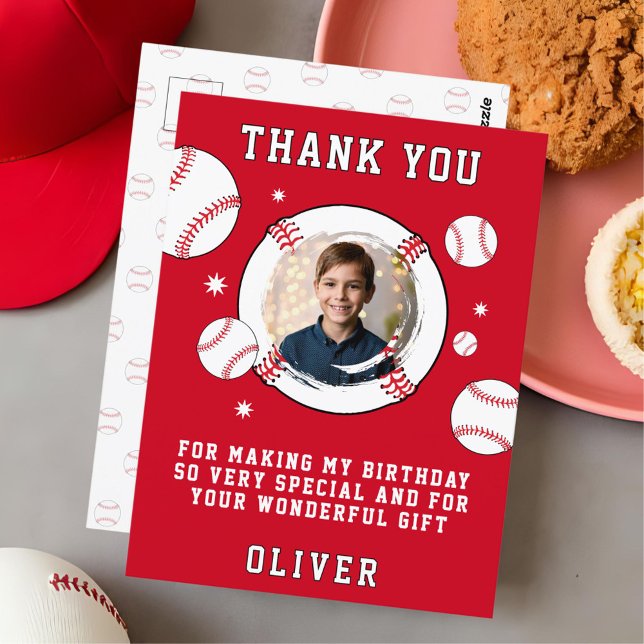 Baseball Ball Themed Birthday Photo Thank you Postcard (Creator Uploaded)