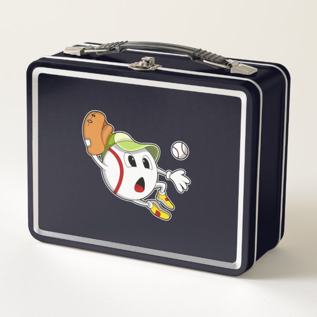 Baseball ball with Baseball glove & Cap Metal Lunch Box (Front)