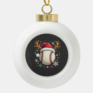 Baseball Ball with Reindeer Horns and Christmas Ceramic Ball Christmas Ornament