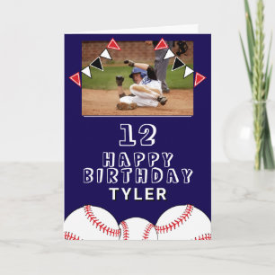 Baseball Balls Flags Kids Photo Birthday Card