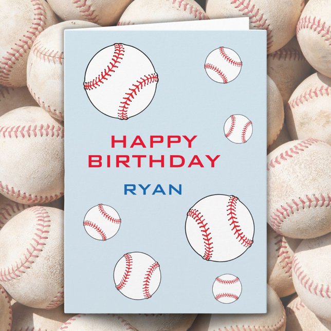Baseball Balls Happy Birthday Kids Personalizable Card (Creator Uploaded)