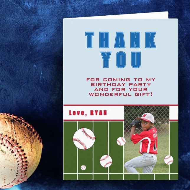 Baseball Balls Personalised Kids Birthday Photo  Thank You Card (Creator Uploaded)
