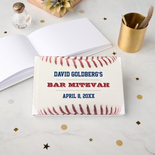 Baseball Bar Mitzvah Guest Book (Front Open)