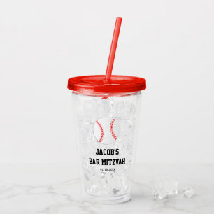 Baseball Bar Mitzvah Personalised Acrylic Tumbler