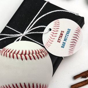 Baseball Bar Mitzvah Red Blue Favour Tags