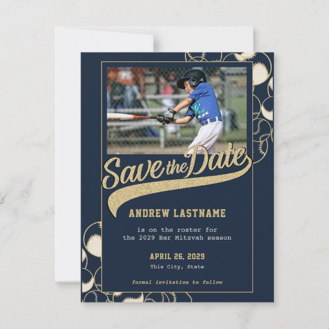 Baseball Bar Mitzvah Save the Date (Front)