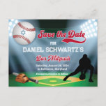 Baseball Bar Mitzvah Save the Date Postcard<br><div class="desc">This fun and sporty Baseball Bar Mitzvah Save the Date card can be used as a postcard or as a card with envelope by deleting the items on the back of the card that you don't need. This unique Baseball theme Bar Mitzvah save the date card features a nighttime ball...</div>