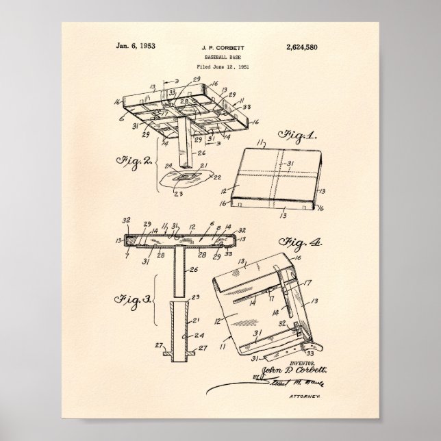 Baseball Base 1953 Patent Art Old Peper Poster (Front)