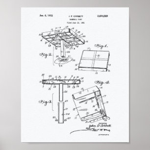 Baseball Base 1953 Patent Art White Paper Poster