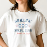 Baseball Baseline Social Club with league name T-Shirt<br><div class="desc">Get ready to show off your baseball mum pride with our baseball fan t-shirt : an elegant font saying "SIDELINE SOCIAL CLUB" and three camp chair and baseball and stars. We've left a special space just for your team's name, allowing you to personalise this design and truly make it your...</div>