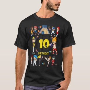 Baseball Basketball Bowling 10 Year 10th Birthday T-Shirt