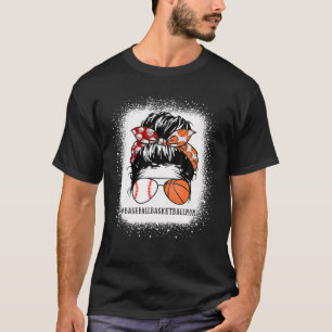 Baseball Basketball Mom Messy Bun Glasses Funny Mo T-Shirt