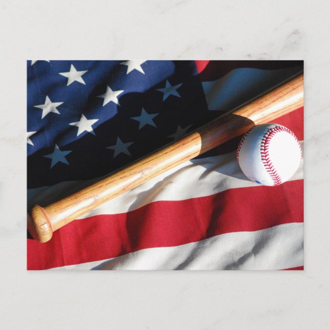Baseball, Bat and American Flag Postcard (Front)