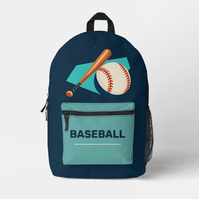 Baseball Bat and Ball Navy Teal Backpack (Front)