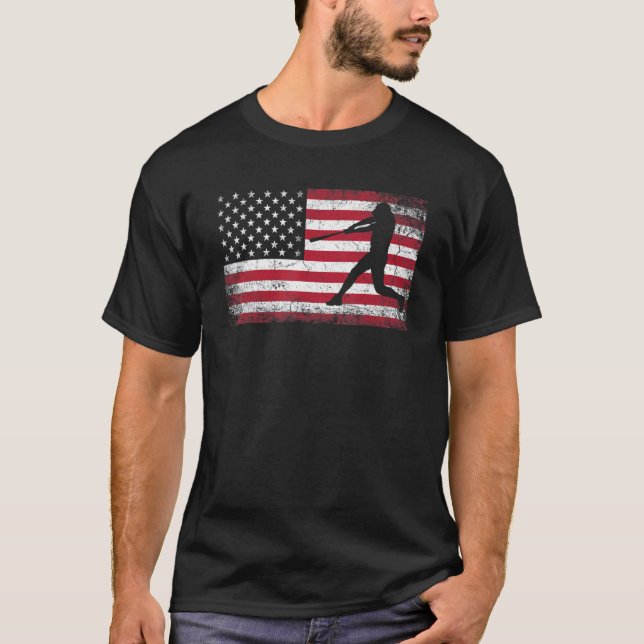 Baseball Bat Ball 4th Of July American Flag Usa Am T-Shirt (Front)