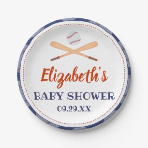 Baseball Bat Ball Stamp Its A Baby Boy Baby Shower Paper Plate