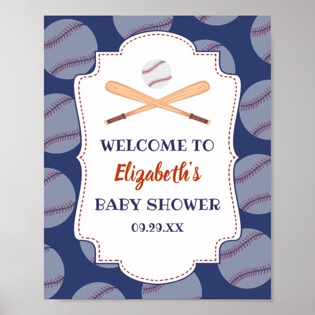 Baseball Bat Ball Stamp Its A Baby Boy Baby Shower Poster (Front)