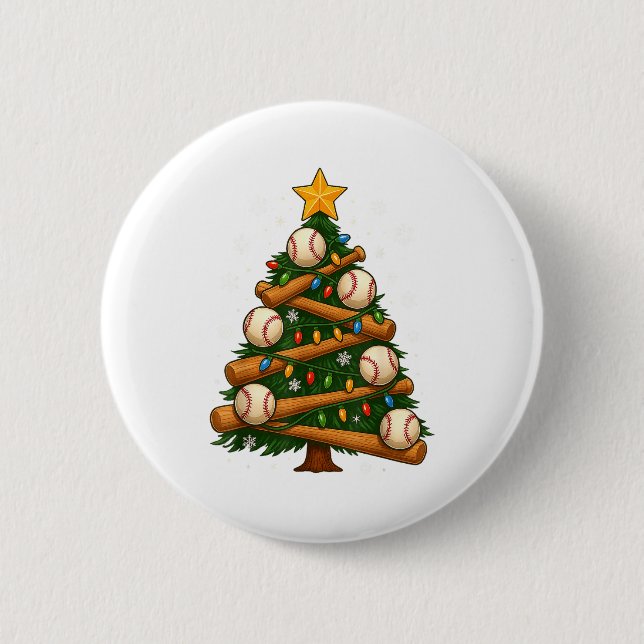 Baseball Bat Christmas Tree Lights Holiday Design  6 Cm Round Badge (Front)