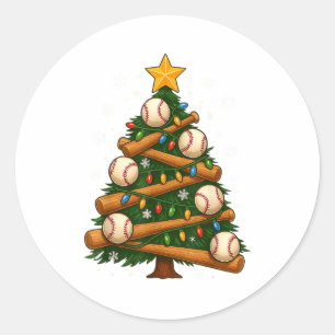 Baseball Bat Christmas Tree Lights Holiday Design  Classic Round Sticker