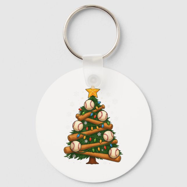 Baseball Bat Christmas Tree Lights Holiday Design  Key Ring (Front)