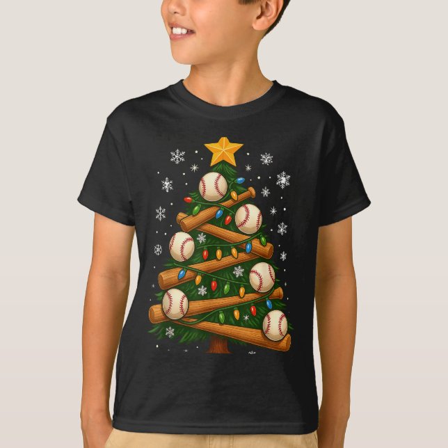 Baseball Bat Christmas Tree Lights Holiday Design  T-Shirt (Front)