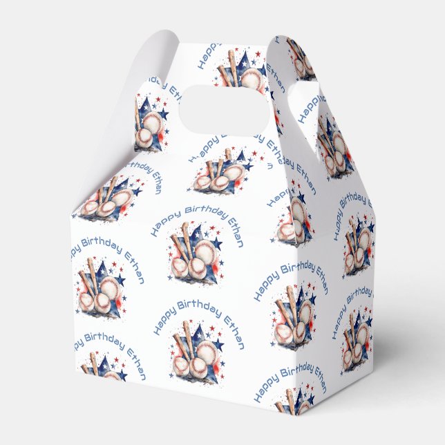Baseball Bat Happy Birthday Name Pattern Kids Favour Box (Front Side)