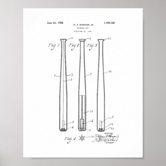 Baseball Bat Patent Poster (Front)