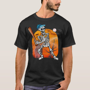 Baseball Bat Player Skeleton Funny Halloween Boys  T-Shirt