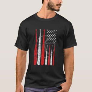 Baseball Bat US Flag Pitcher Catcher Baseball Play T-Shirt