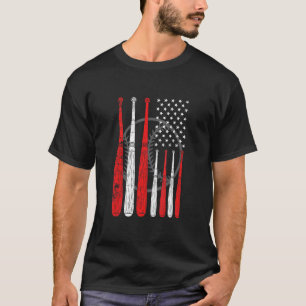 Baseball Bat US Flag Pitcher Catcher Baseball Play T-Shirt