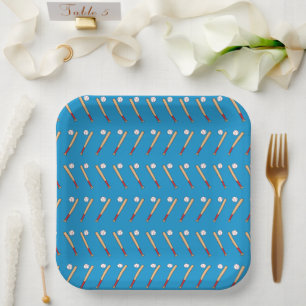 Baseball Bat with Ball Pattern Paper Plate