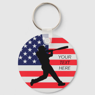 Baseball Batter and American Flag Key Ring