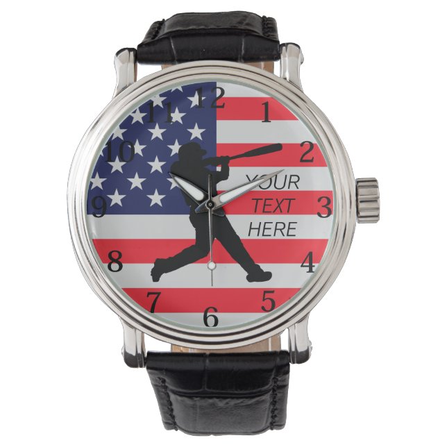 Baseball Batter and American Flag  Watch (Front)