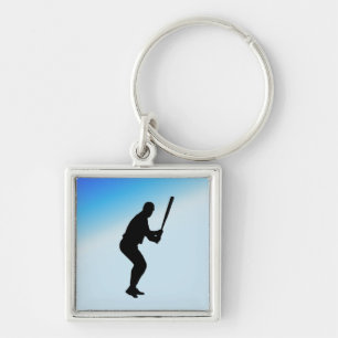 Baseball Batter Blue Sports Key Ring