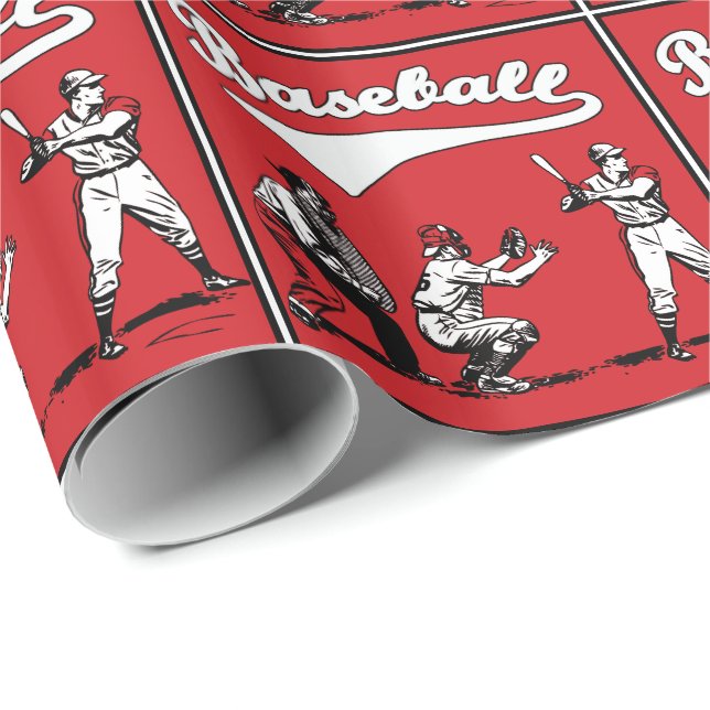 Baseball Batter Catcher Umpire Gift Wrapping Paper (Roll Corner)